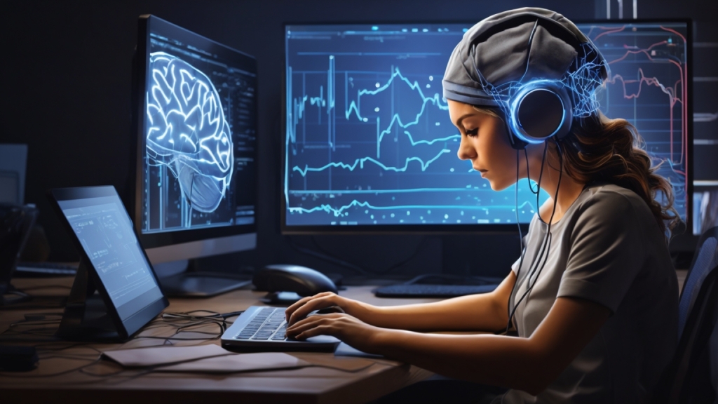 Person bei einer EEG-Messung, um die Auswirkungen von Musik auf die Gehirnaktivität zu studieren.